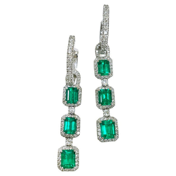 White Gold Emerald Diamond Earrings