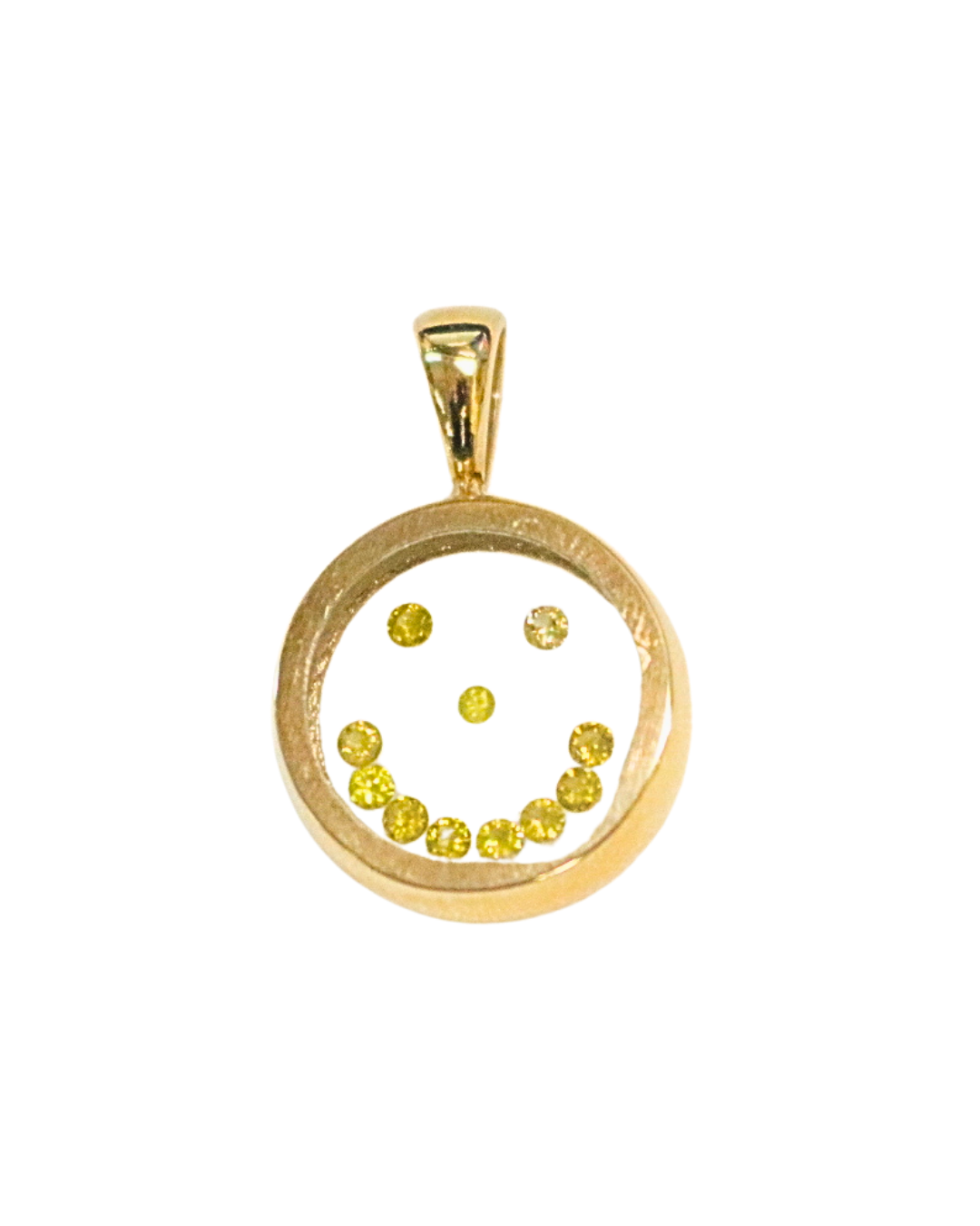 Incogem Floating Diamond Circle Pendant "Smiley Face" Yellow Gold and Canary Diamonds