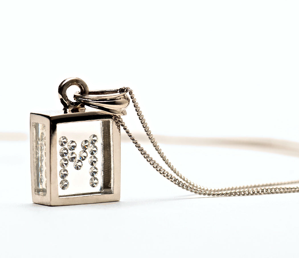 Incogem Floating Diamond Pendant "M" White Gold