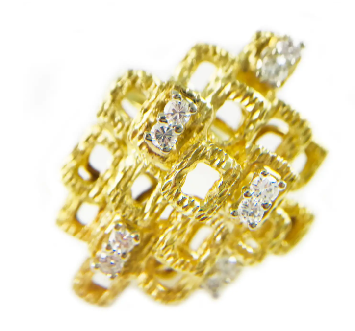1st Dibs Yellow Gold Diamond Ring with Textured Finish, Circa 1980s