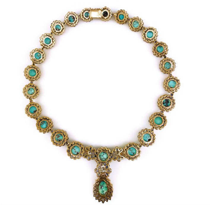 1st Dibs 18 Karat Turquoise Blue Sapphire Diamond Necklace