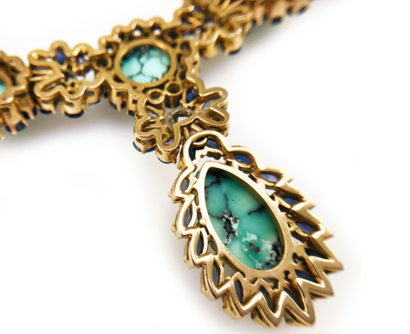 1st Dibs 18 Karat Turquoise Blue Sapphire Diamond Necklace