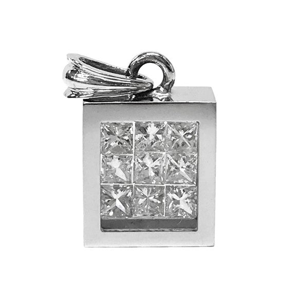 Incogem Floating Princess Cut Diamond Pendant "Pavé" White Gold