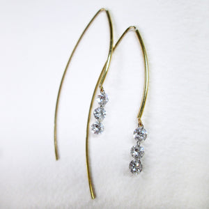 Pierced Diamond Earrings - 3 Brilliant Cut Round Diamonds