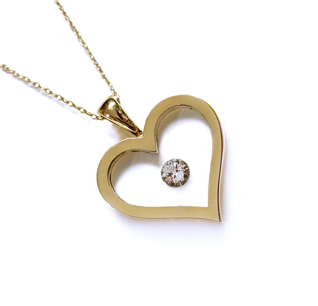 Incogem Floating Diamond "Heart" Pendant Yellow Gold 0.20 Carat Diamond