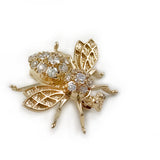 Vintage 14k Yellow Gold Honey Bee Brooch/Pin with Cubic Zirconia Eyes and Body