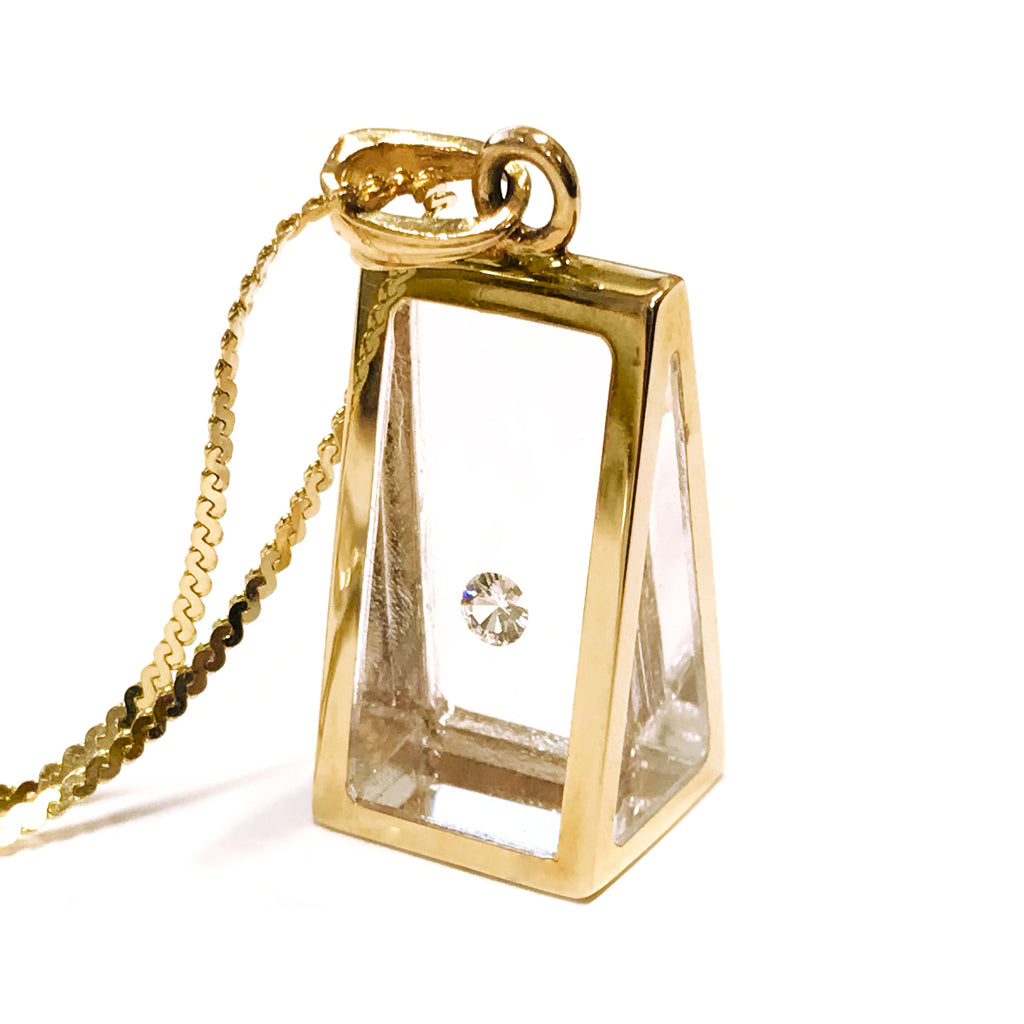 Incogem Floating Diamond "Pyramid" Pendant Yellow Gold
