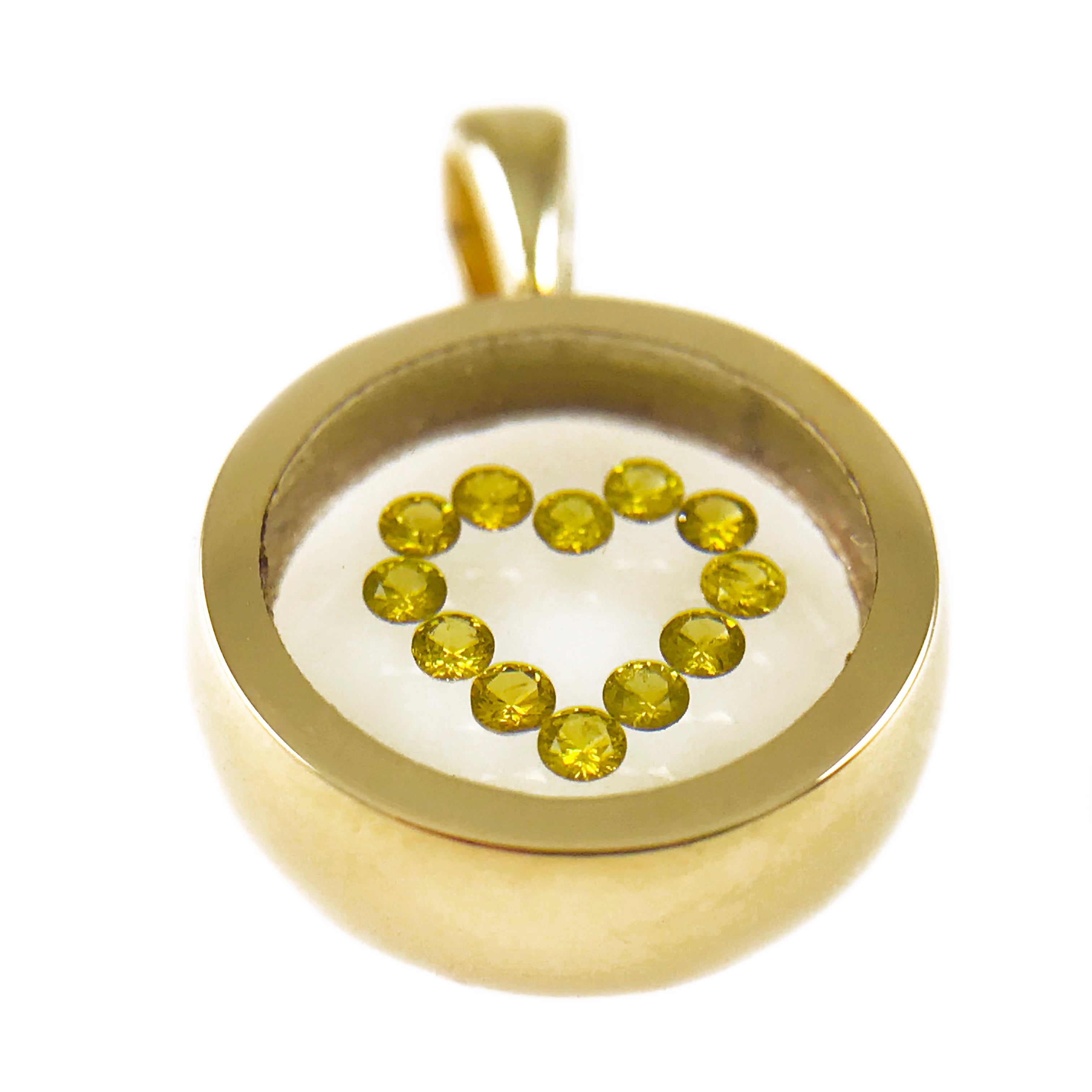 Incogem Floating Diamond Circle Pendant "Heart" Yellow Gold and Canary Diamonds