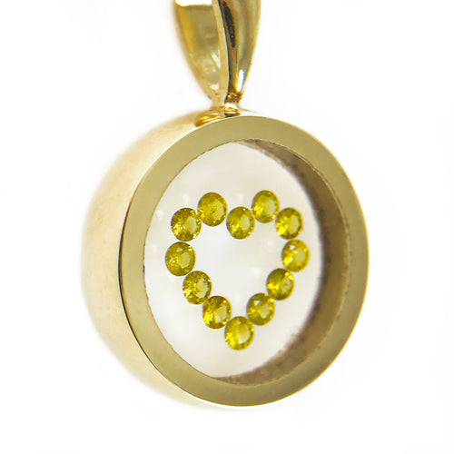 Incogem Floating Diamond Circle Pendant "Heart" Yellow Gold and Canary Diamonds