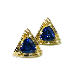 14k Chatham Blue Sapphire Trillion-Cut Earrings