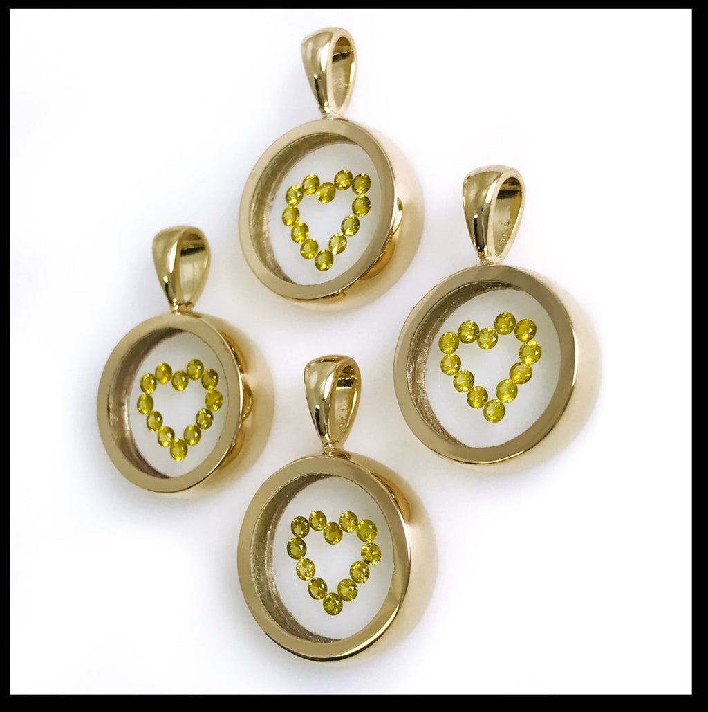 Incogem Floating Diamond Circle Pendant "Heart" Yellow Gold and Canary Diamonds
