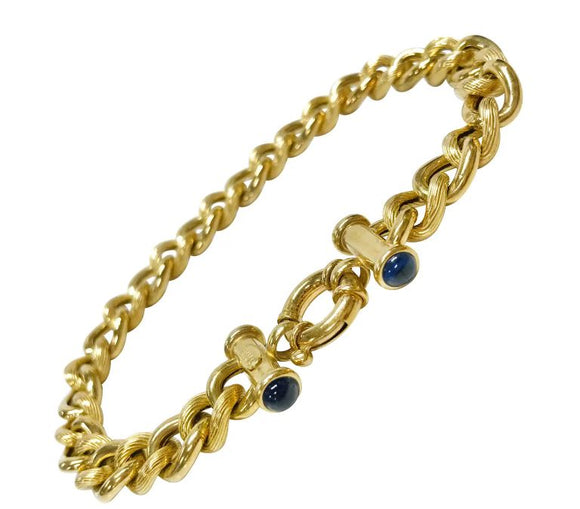14 Karat Blue Sapphire Cuban Link Bracelet