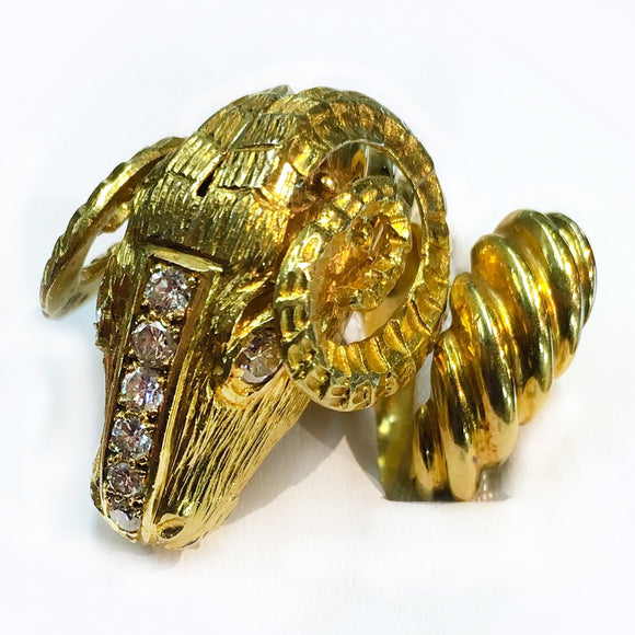 Ilias Lalaounis Vintage 18k Yellow Gold Diamond Ring, 0.85cts, Size 6